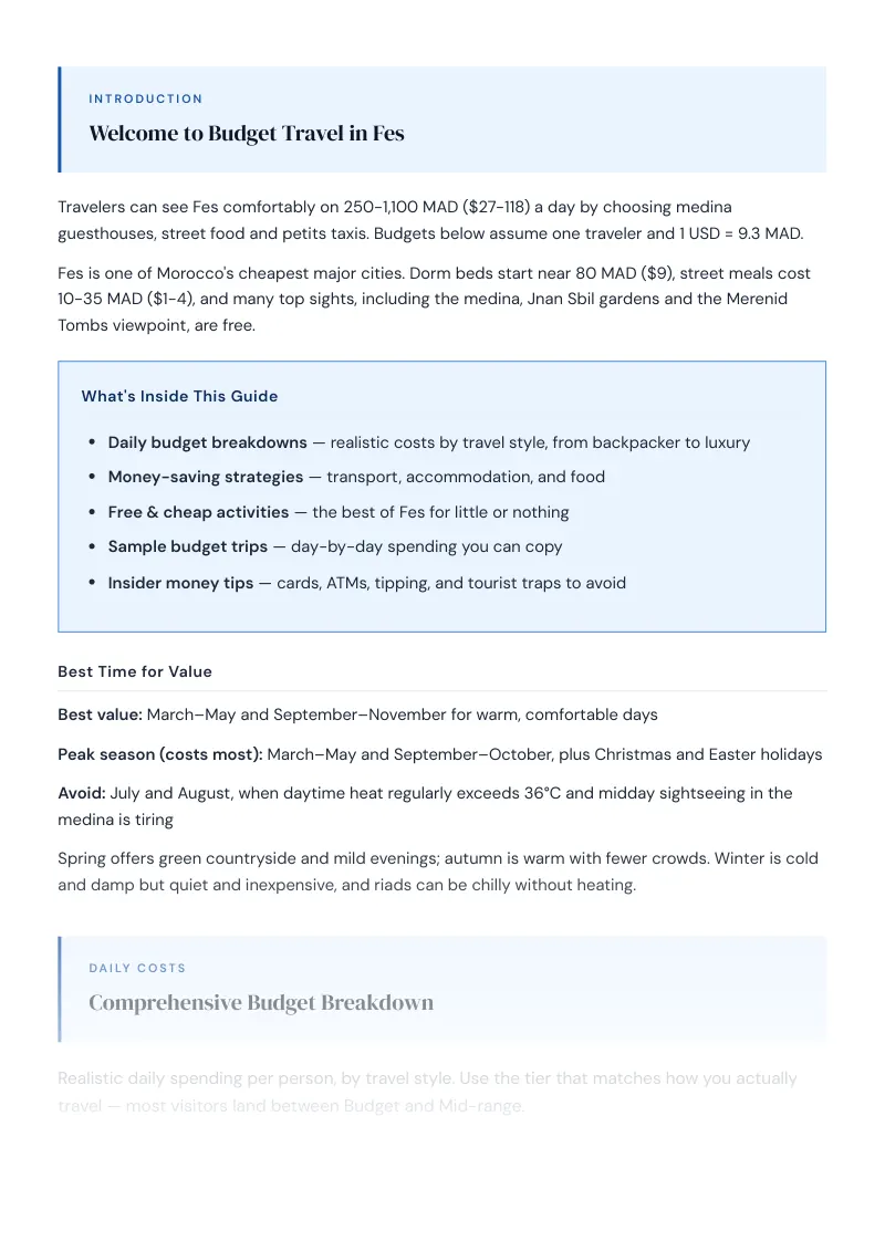 Fes Complete Travel Bundle: Budget guide · Comprehensive Budget Breakdown