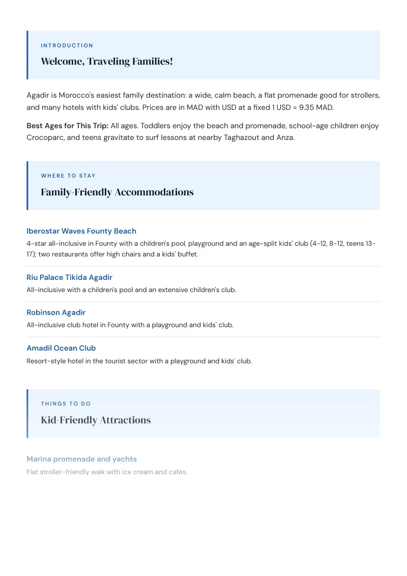 Agadir Complete Travel Bundle: Family guide · Kid-Friendly Attractions