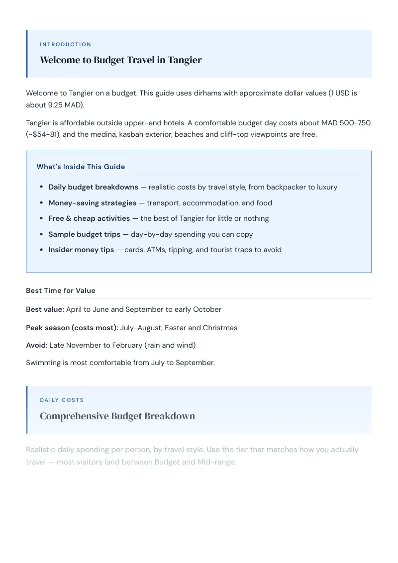 Tangier Budget & Money-Saving Guide: Comprehensive Budget Breakdown