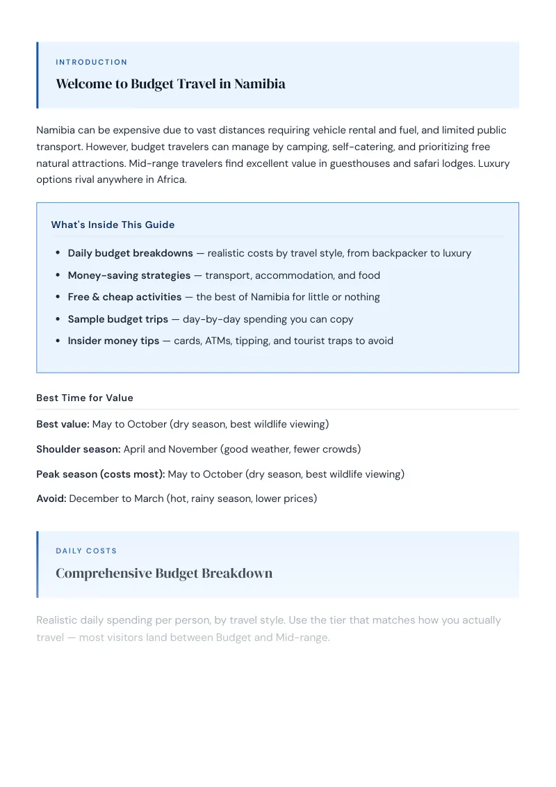 Namibia Complete Travel Bundle: Budget guide · Comprehensive Budget Breakdown
