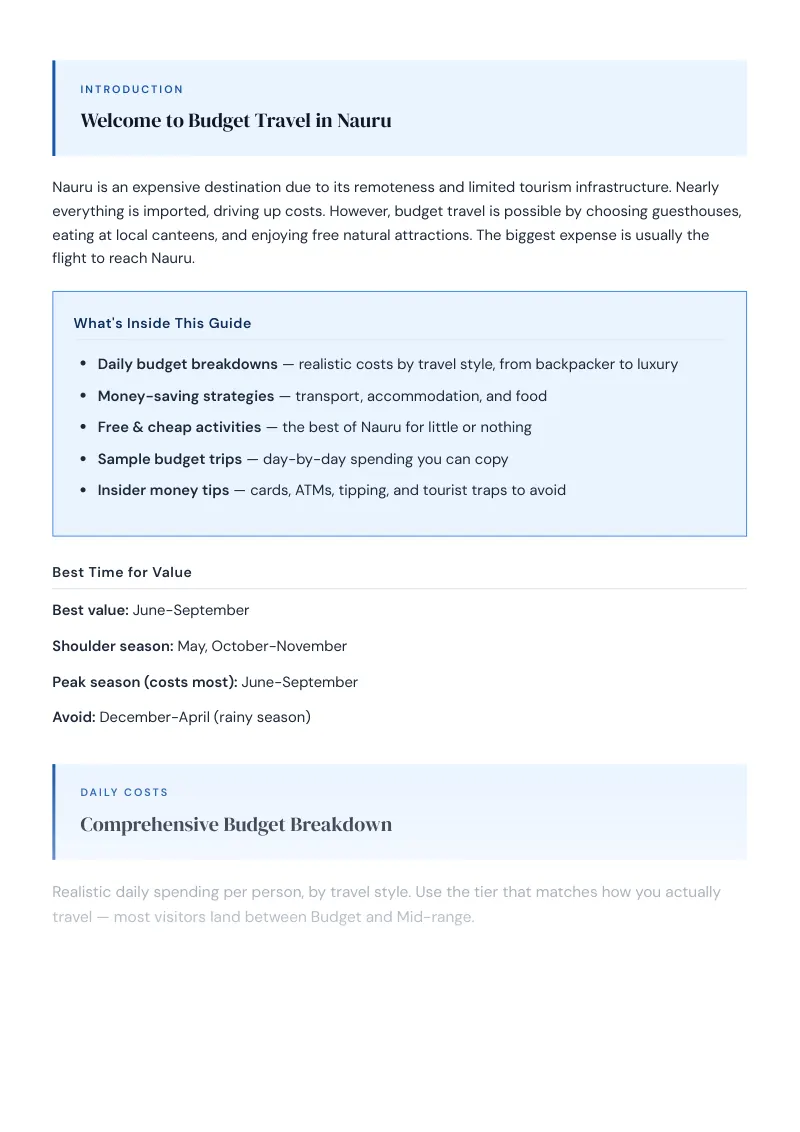 Nauru Budget & Money-Saving Guide: Comprehensive Budget Breakdown