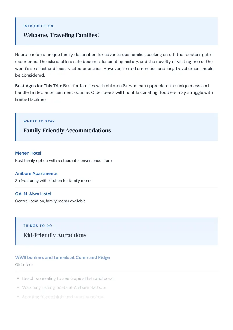 Nauru Complete Travel Bundle: Family guide · Kid-Friendly Attractions