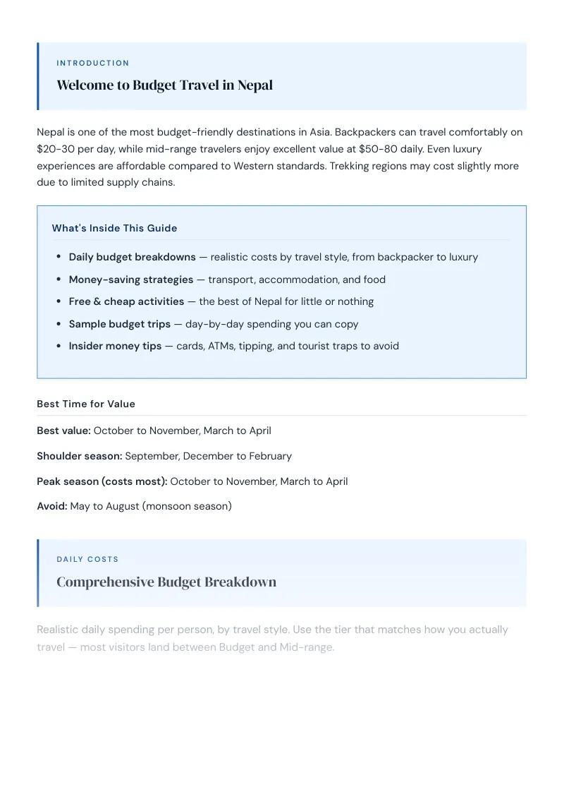 Nepal Budget & Money-Saving Guide: Comprehensive Budget Breakdown