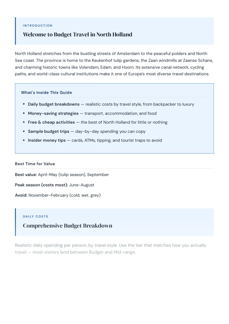 North Holland Budget & Money-Saving Guide: Comprehensive Budget Breakdown