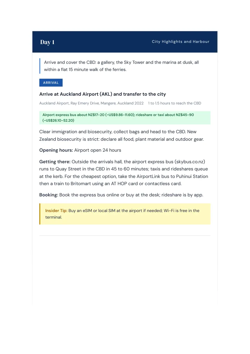 Auckland Complete Travel Bundle: 3-day itinerary · Day 1