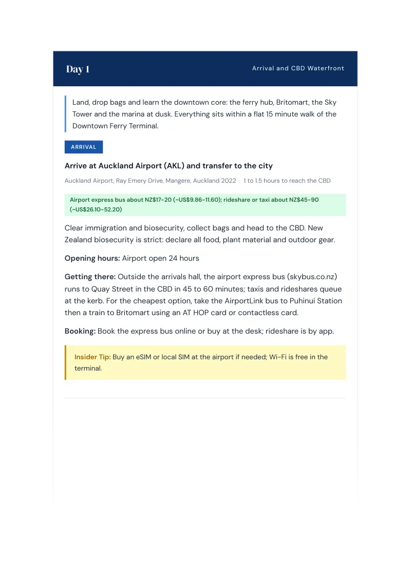 Auckland Complete Travel Bundle: 7-day itinerary · Day 1