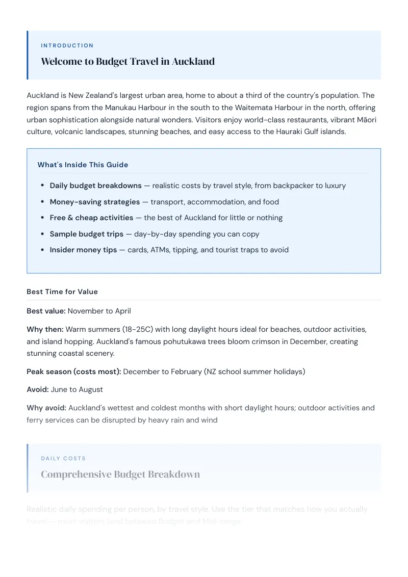 Auckland Budget & Money-Saving Guide: Comprehensive Budget Breakdown