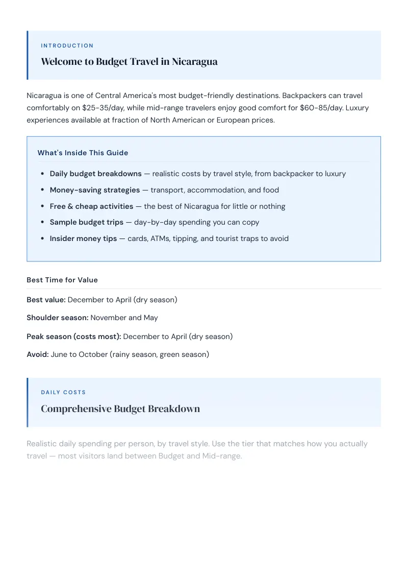 Nicaragua Budget & Money-Saving Guide: Comprehensive Budget Breakdown