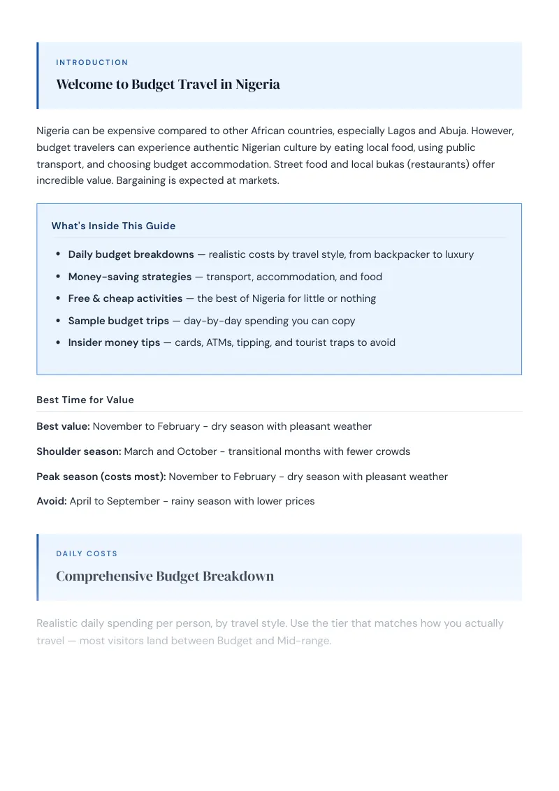 Nigeria Complete Travel Bundle: Budget guide · Comprehensive Budget Breakdown