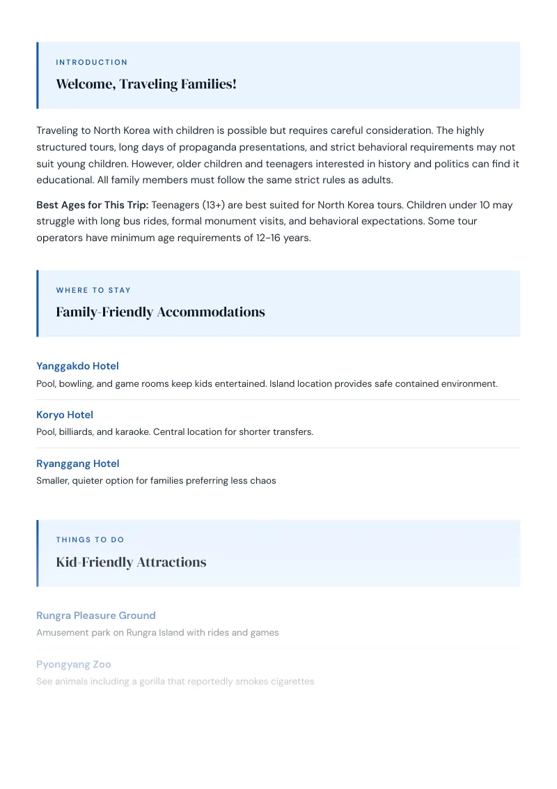 North Korea Complete Travel Bundle: Family guide · Kid-Friendly Attractions