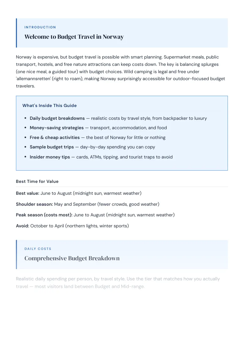 Norway Complete Travel Bundle: Budget guide · Comprehensive Budget Breakdown