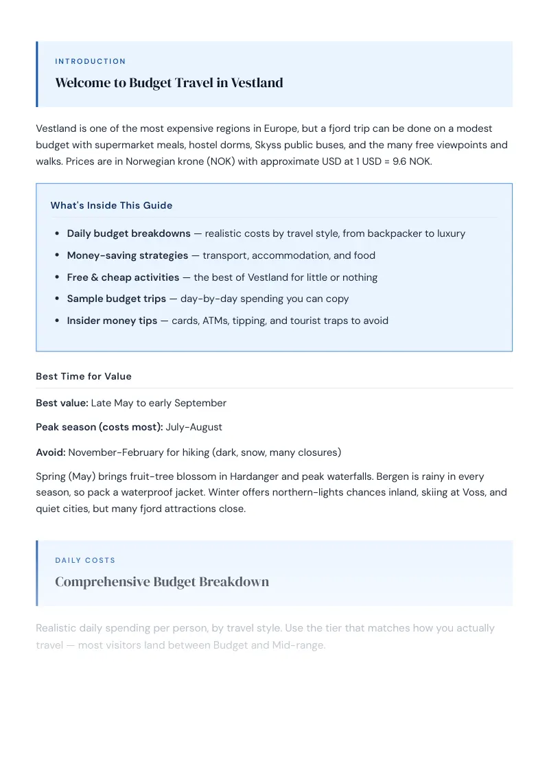 Vestland Complete Travel Bundle: Budget guide · Comprehensive Budget Breakdown