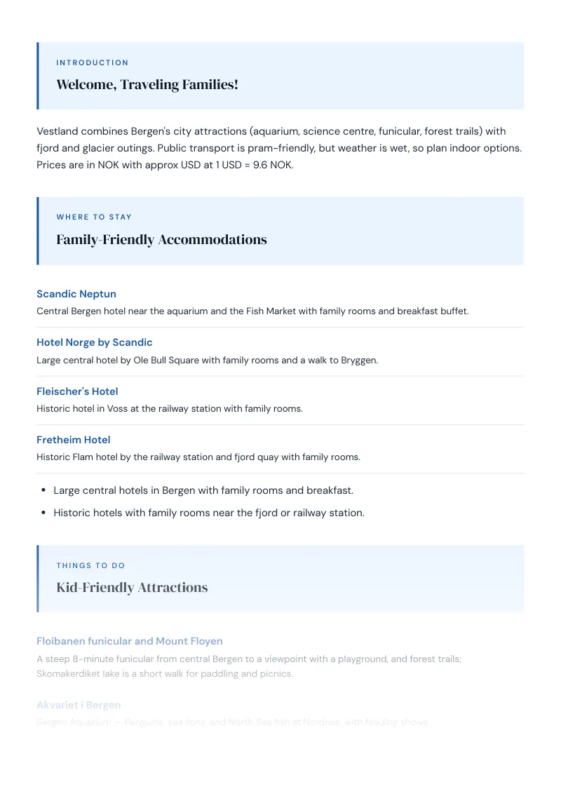 Vestland Complete Travel Bundle: Family guide · Kid-Friendly Attractions