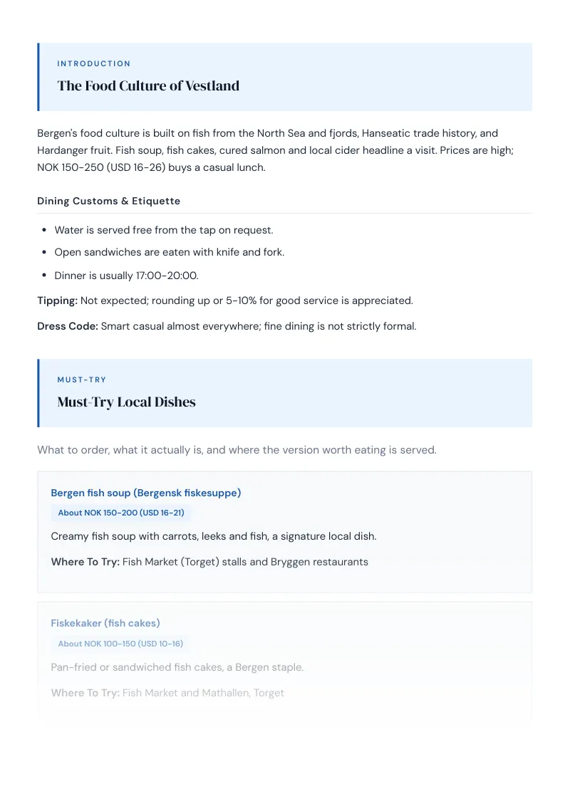 Vestland Complete Travel Bundle: Food guide · Must-Try Local Dishes