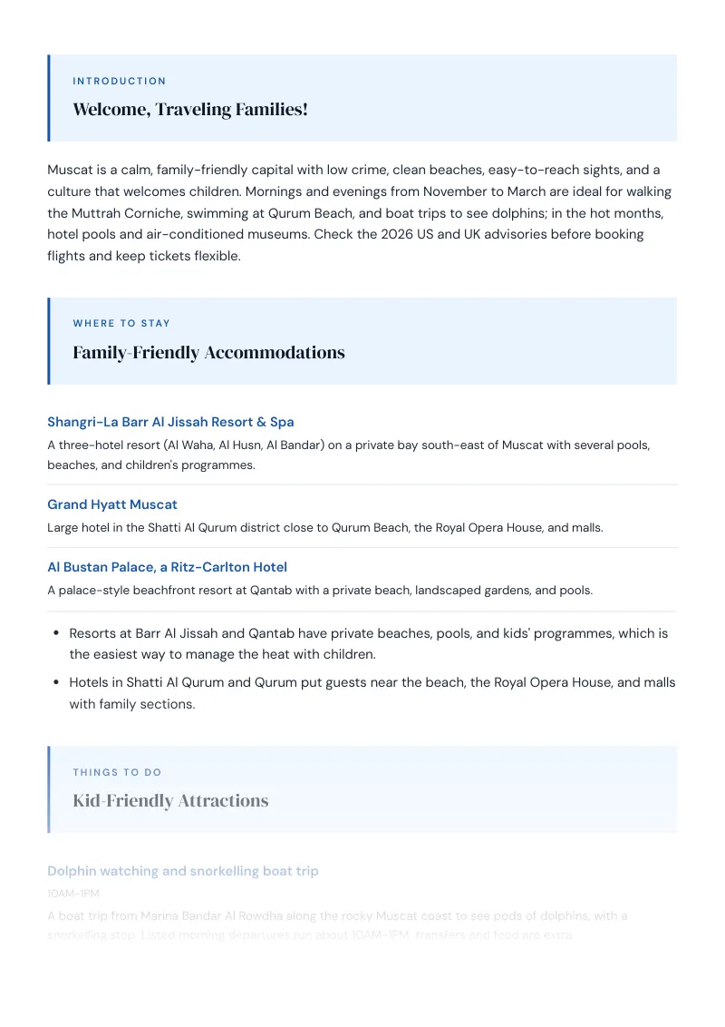 Muscat Complete Travel Bundle: Family guide · Kid-Friendly Attractions