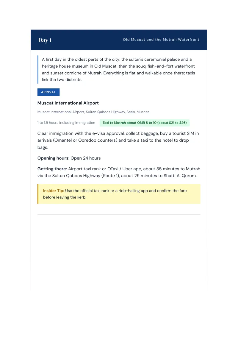 Muscat Complete Travel Bundle: 3-day itinerary · Day 1