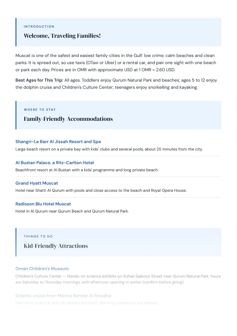 Muscat Complete Travel Bundle: Family guide · Kid-Friendly Attractions