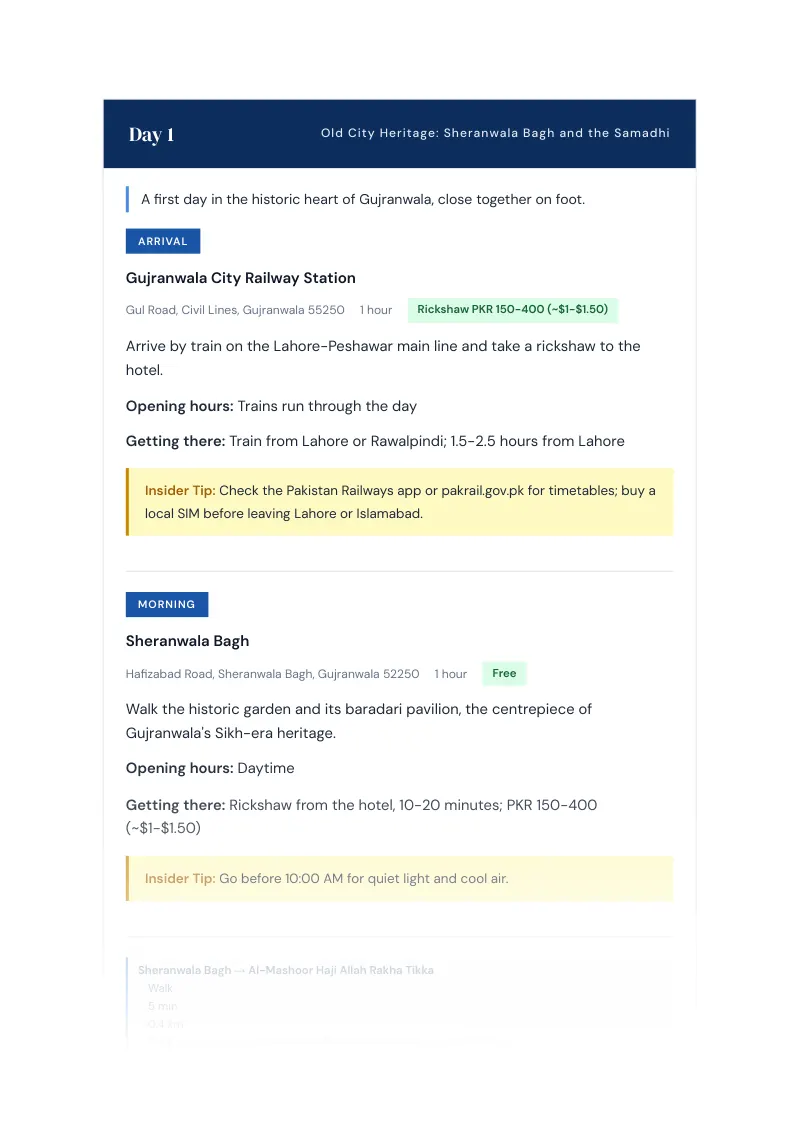 Gujranwala Complete Travel Bundle: 3-day itinerary · Day 1