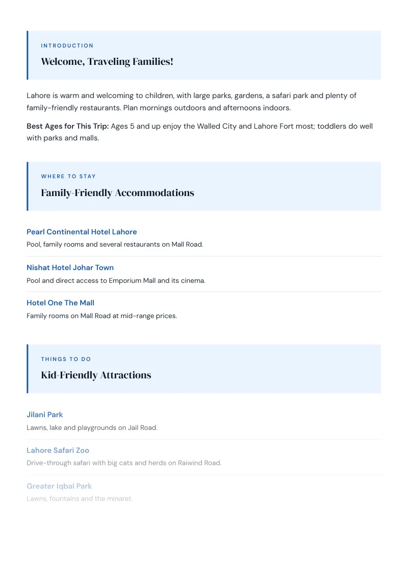 Lahore Complete Travel Bundle: Family guide · Kid-Friendly Attractions