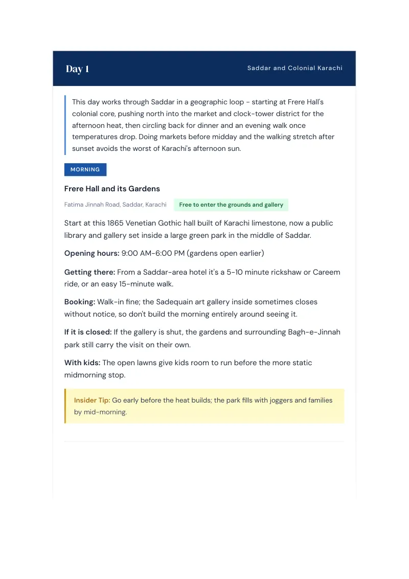 Karachi Complete Travel Bundle: 7-day itinerary · Day 1