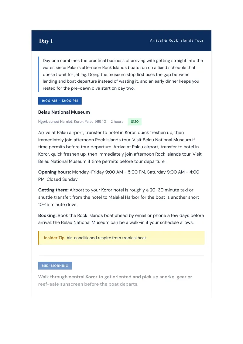 Palau Complete Travel Bundle: 3-day itinerary · Day 1