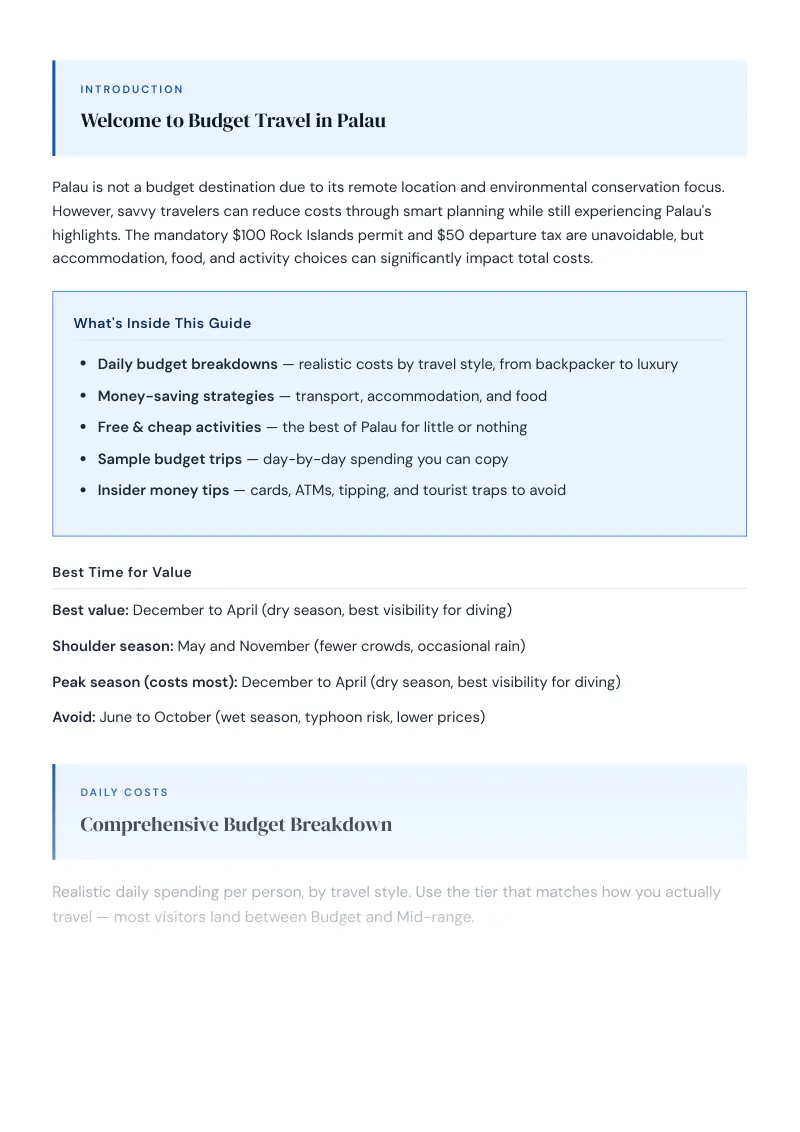 Palau Budget & Money-Saving Guide: Comprehensive Budget Breakdown