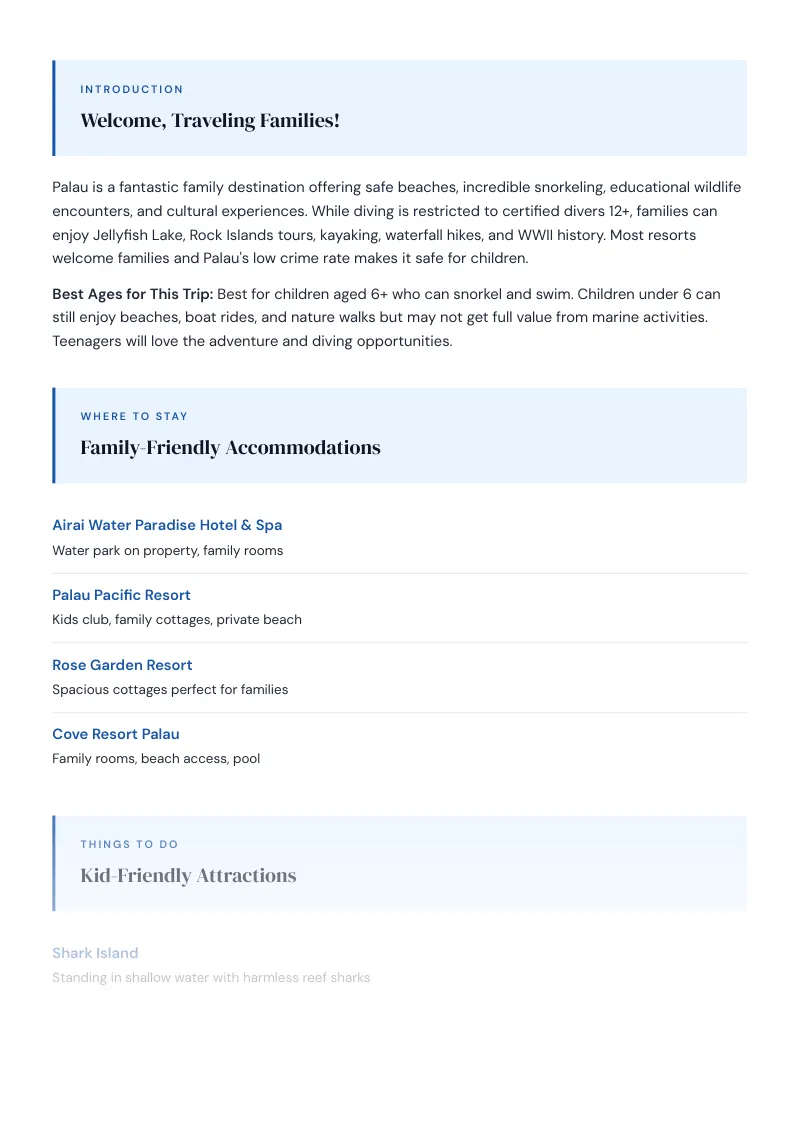 Palau Complete Travel Bundle: Family guide · Kid-Friendly Attractions