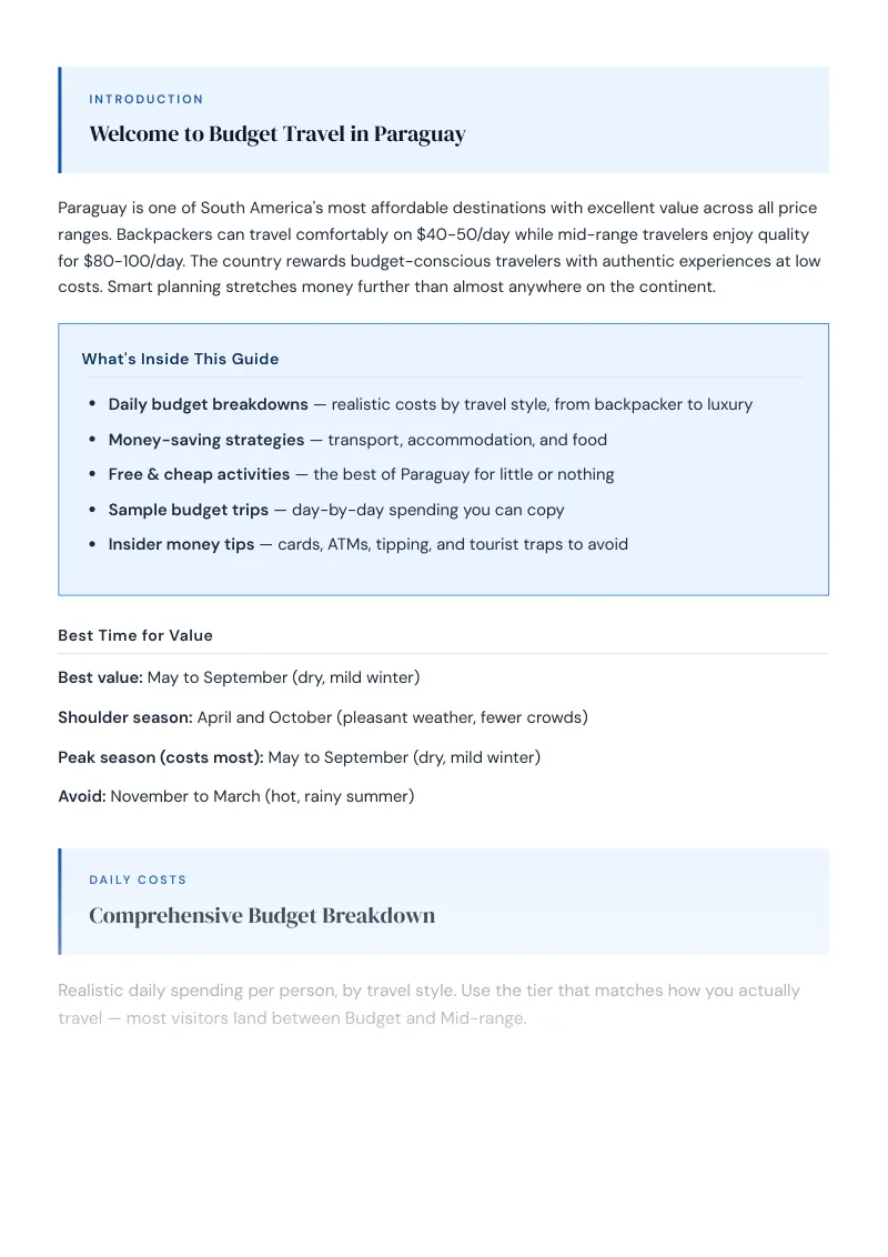 Paraguay Complete Travel Bundle: Budget guide · Comprehensive Budget Breakdown