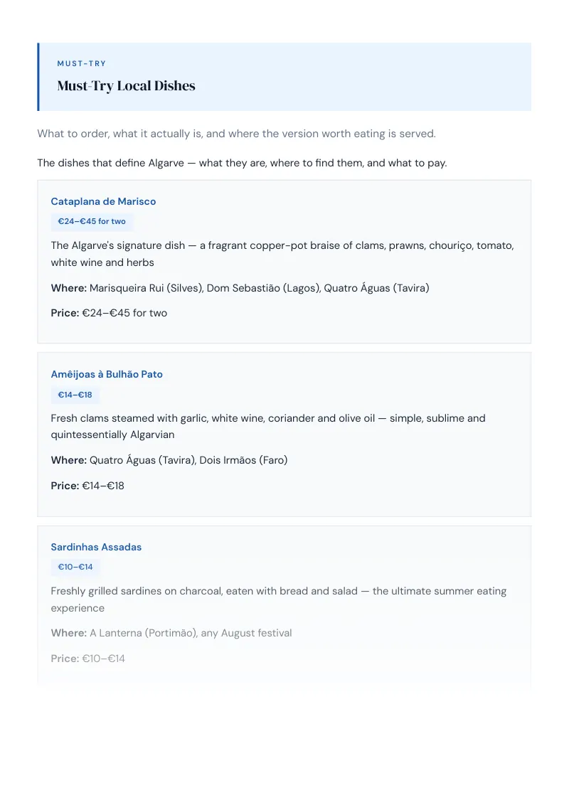Algarve Complete Travel Bundle: Food guide · Must-Try Local Dishes