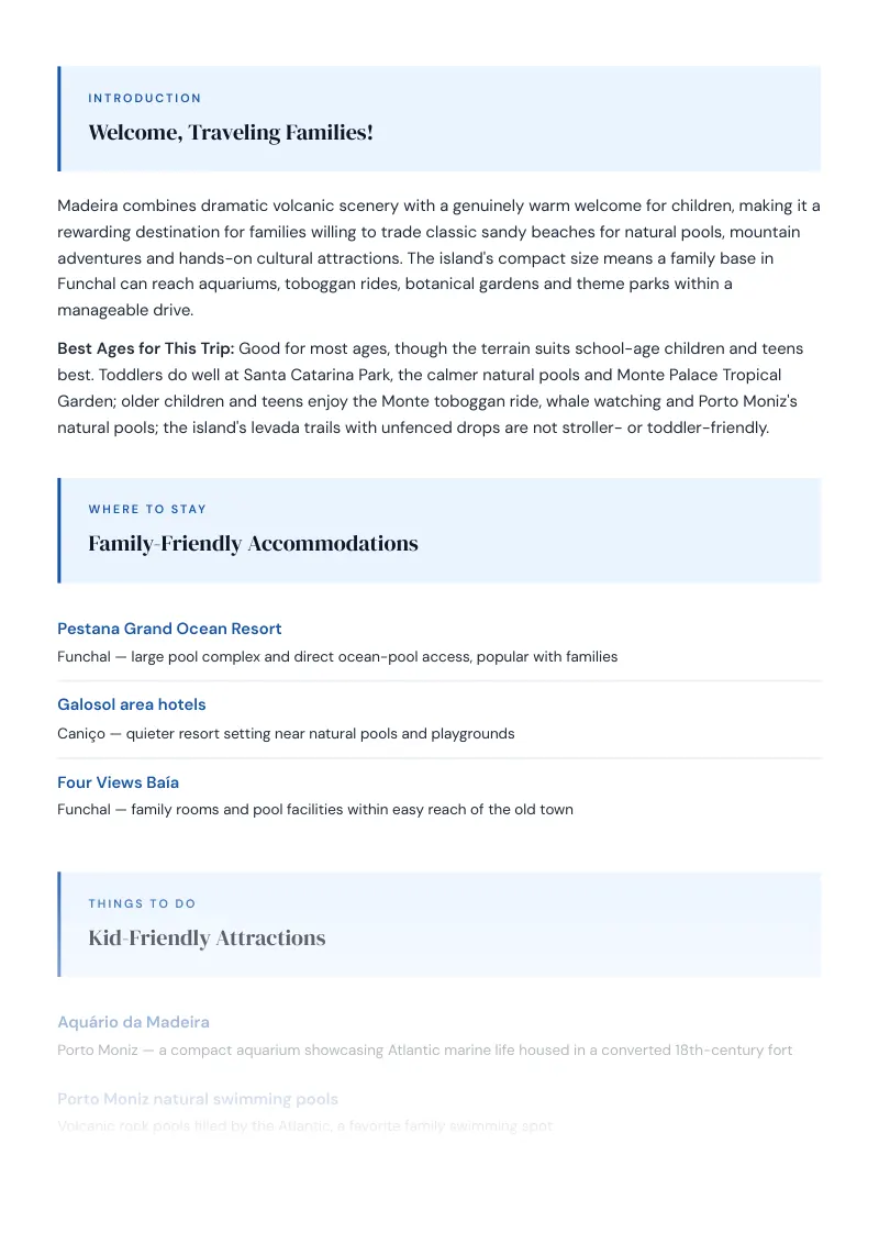 Madeira Complete Travel Bundle: Family guide · Kid-Friendly Attractions