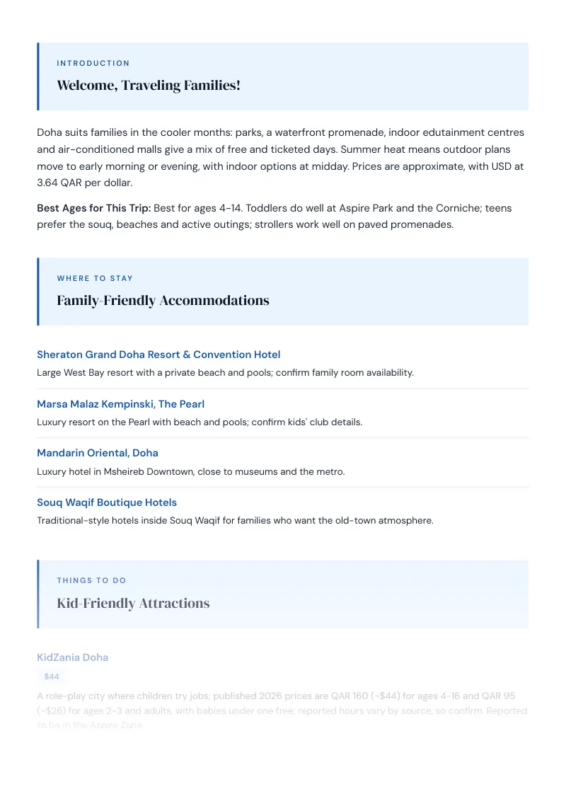Doha Complete Travel Bundle: Family guide · Kid-Friendly Attractions