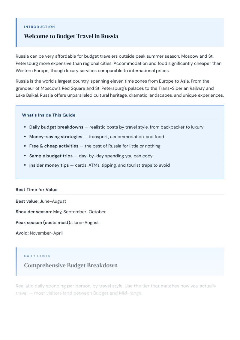 Russia Complete Travel Bundle: Budget guide · Comprehensive Budget Breakdown