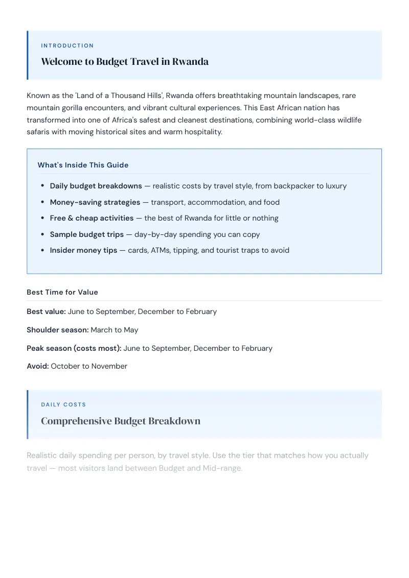 Rwanda Budget & Money-Saving Guide: Comprehensive Budget Breakdown