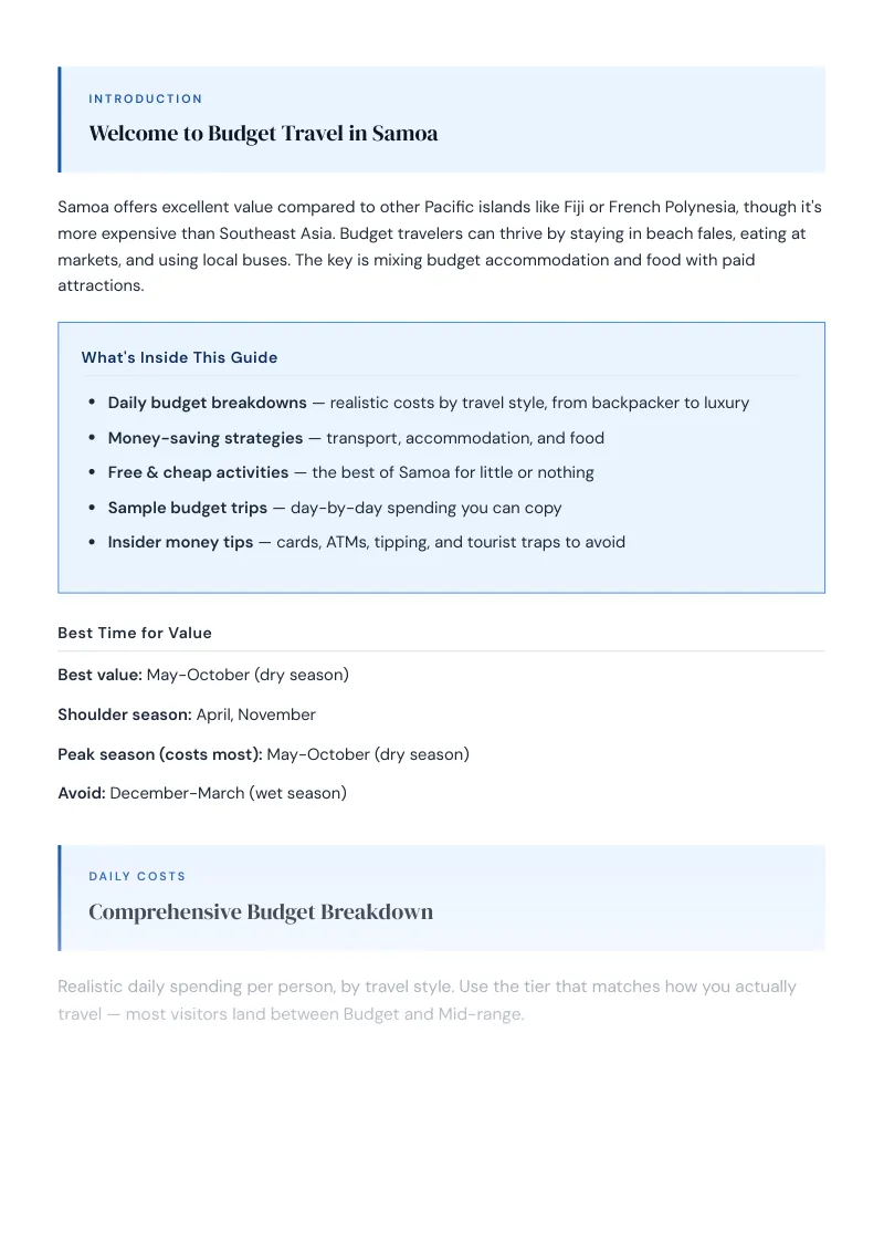Samoa Budget & Money-Saving Guide: Comprehensive Budget Breakdown