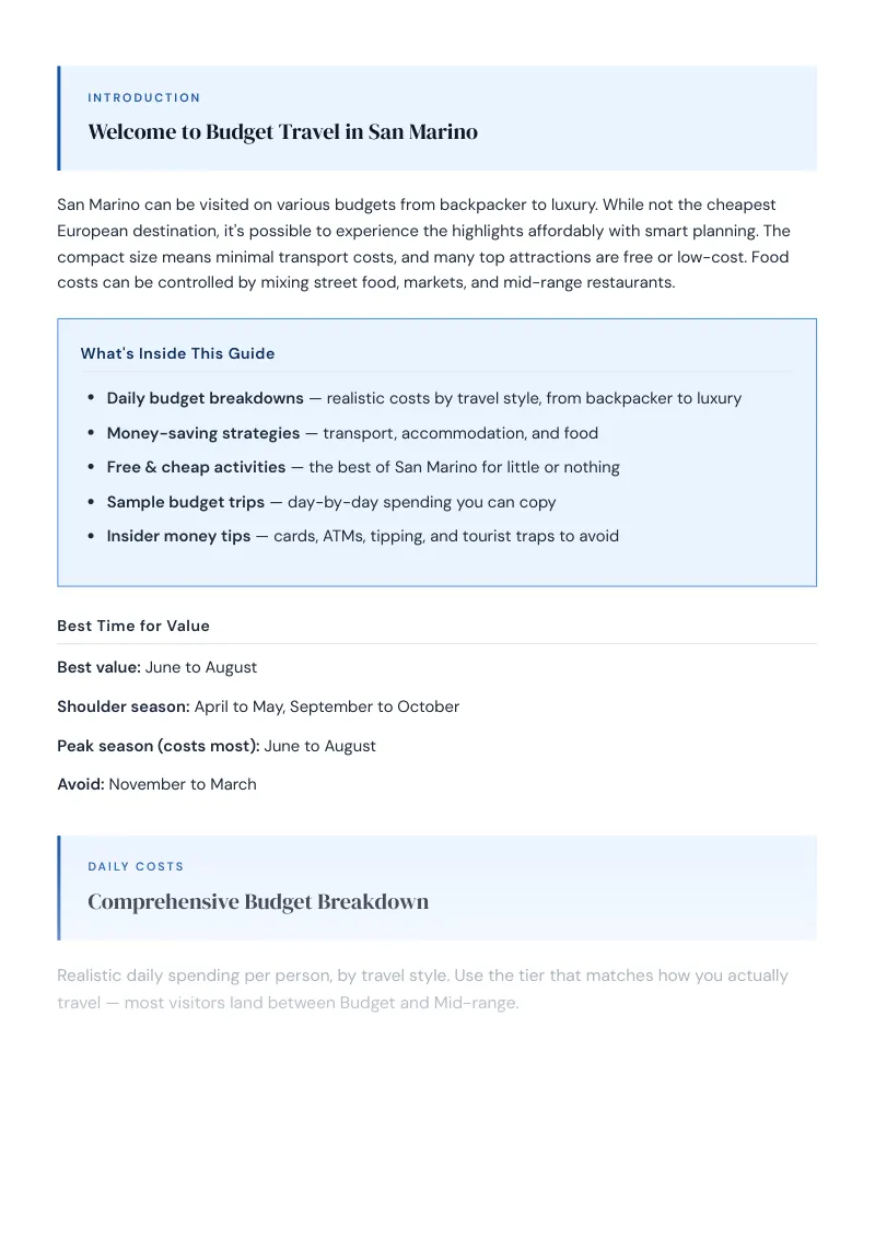 San Marino Complete Travel Bundle: Budget guide · Comprehensive Budget Breakdown