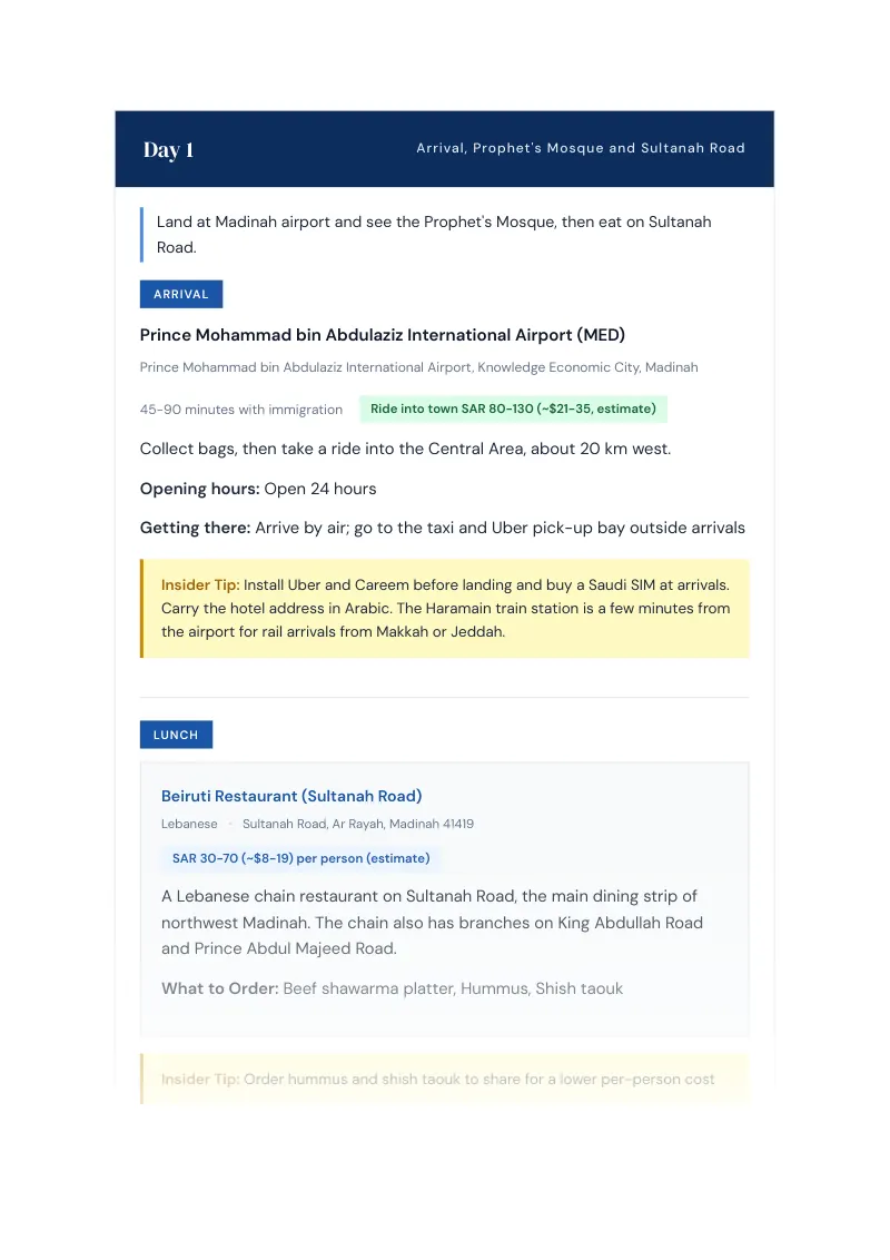 Al Madinah Complete Travel Bundle: 3-day itinerary · Day 1