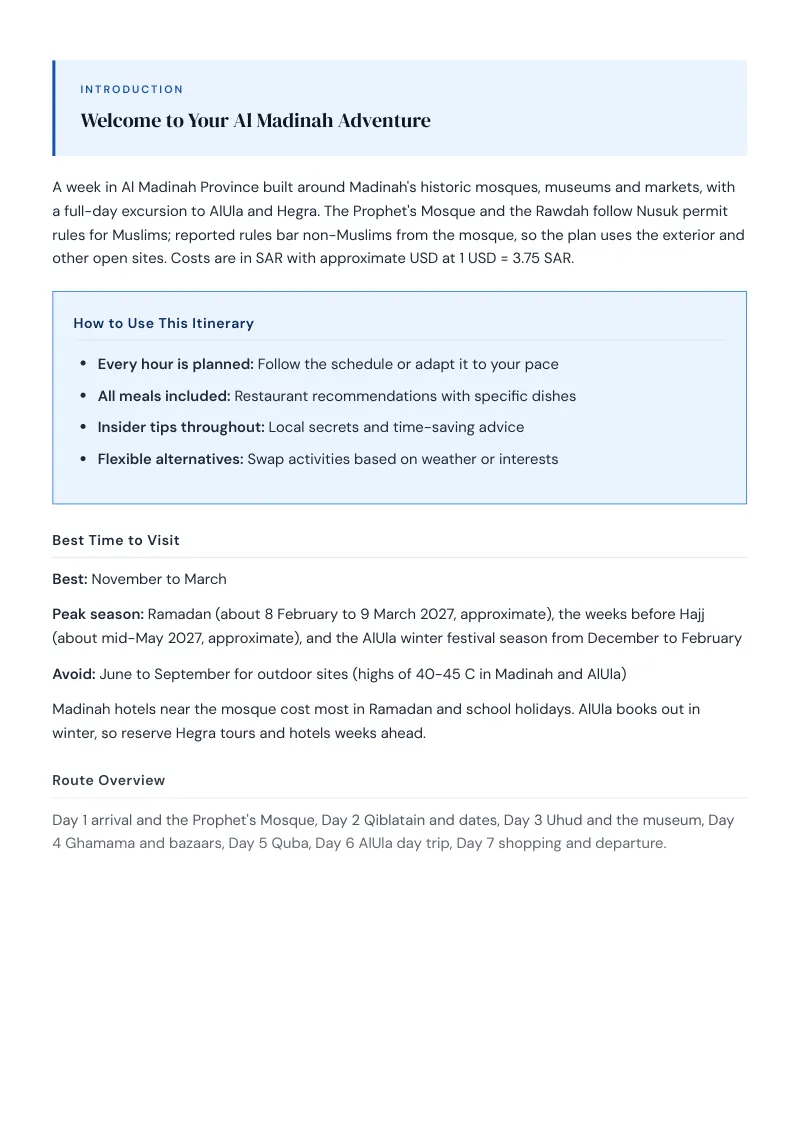 Al Madinah Complete Travel Bundle: 7-day itinerary · Day 1