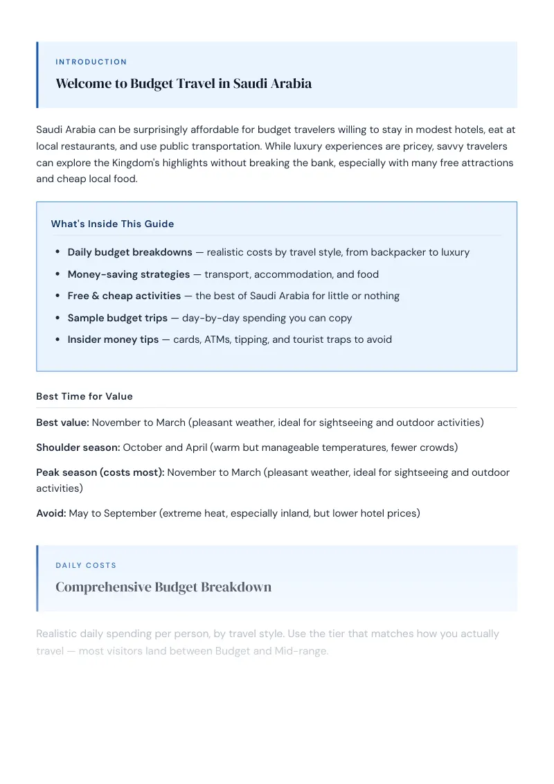 Saudi Arabia Complete Travel Bundle: Budget guide · Comprehensive Budget Breakdown