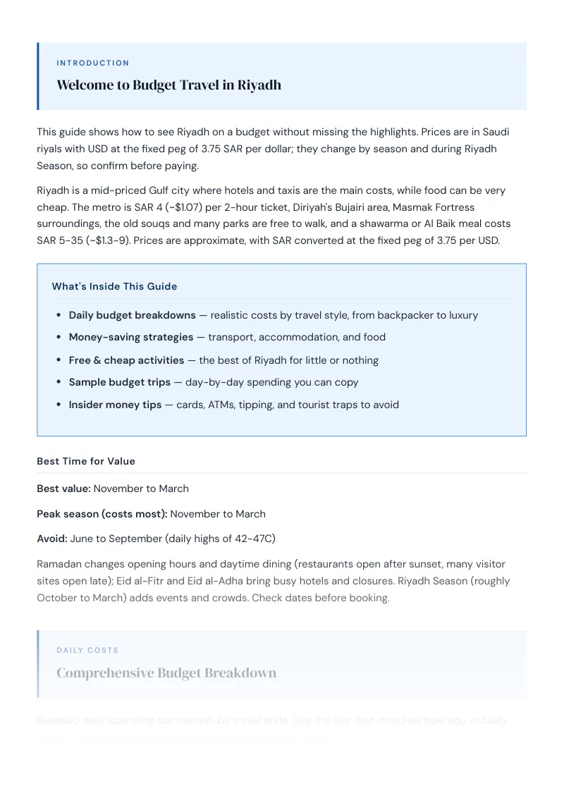 Riyadh Budget & Money-Saving Guide: Comprehensive Budget Breakdown