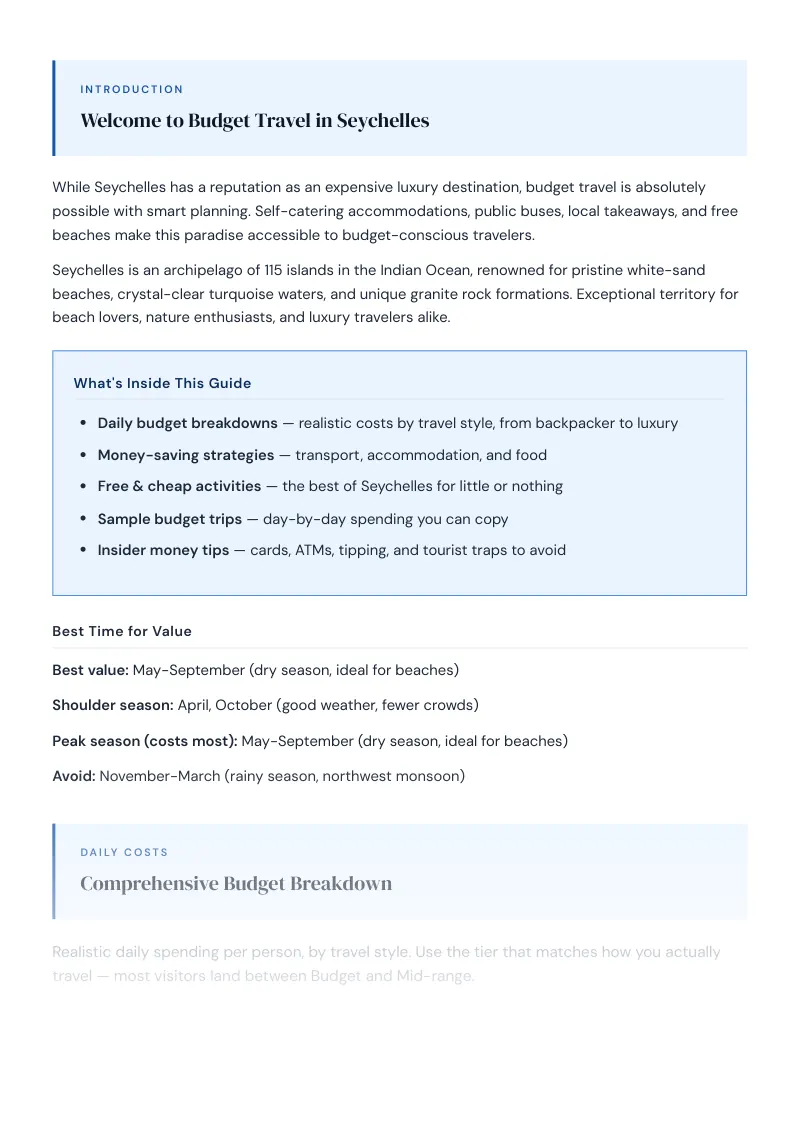 Seychelles Complete Travel Bundle: Budget guide · Comprehensive Budget Breakdown