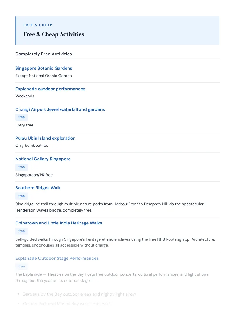 Singapore Budget & Money-Saving Guide: Free & Cheap Activities