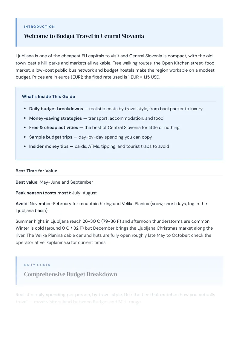 Central Slovenia Complete Travel Bundle: Budget guide · Comprehensive Budget Breakdown