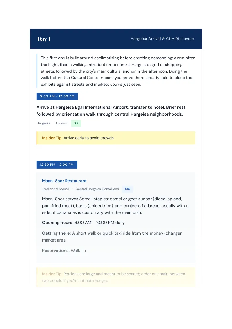 Somalia Complete Travel Bundle: 3-day itinerary · Day 1