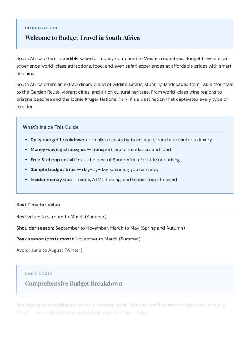 South Africa Complete Travel Bundle: Budget guide · Comprehensive Budget Breakdown