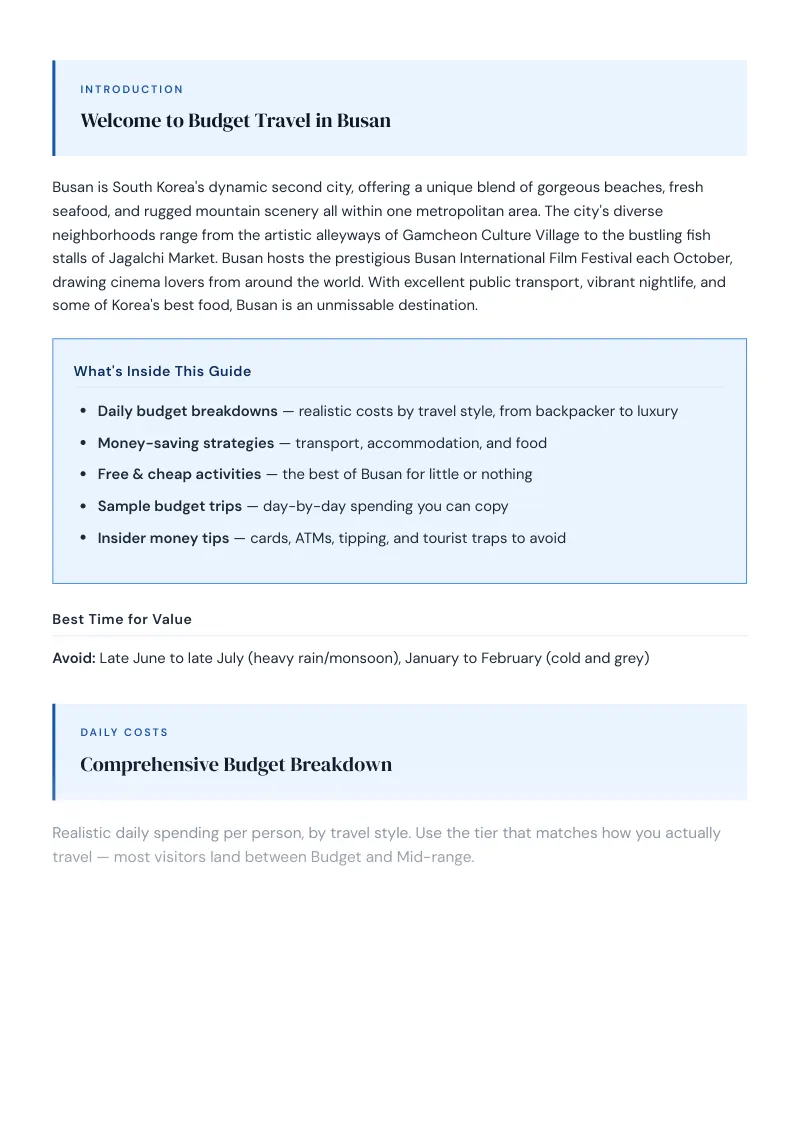 Busan Complete Travel Bundle: Budget guide · Comprehensive Budget Breakdown