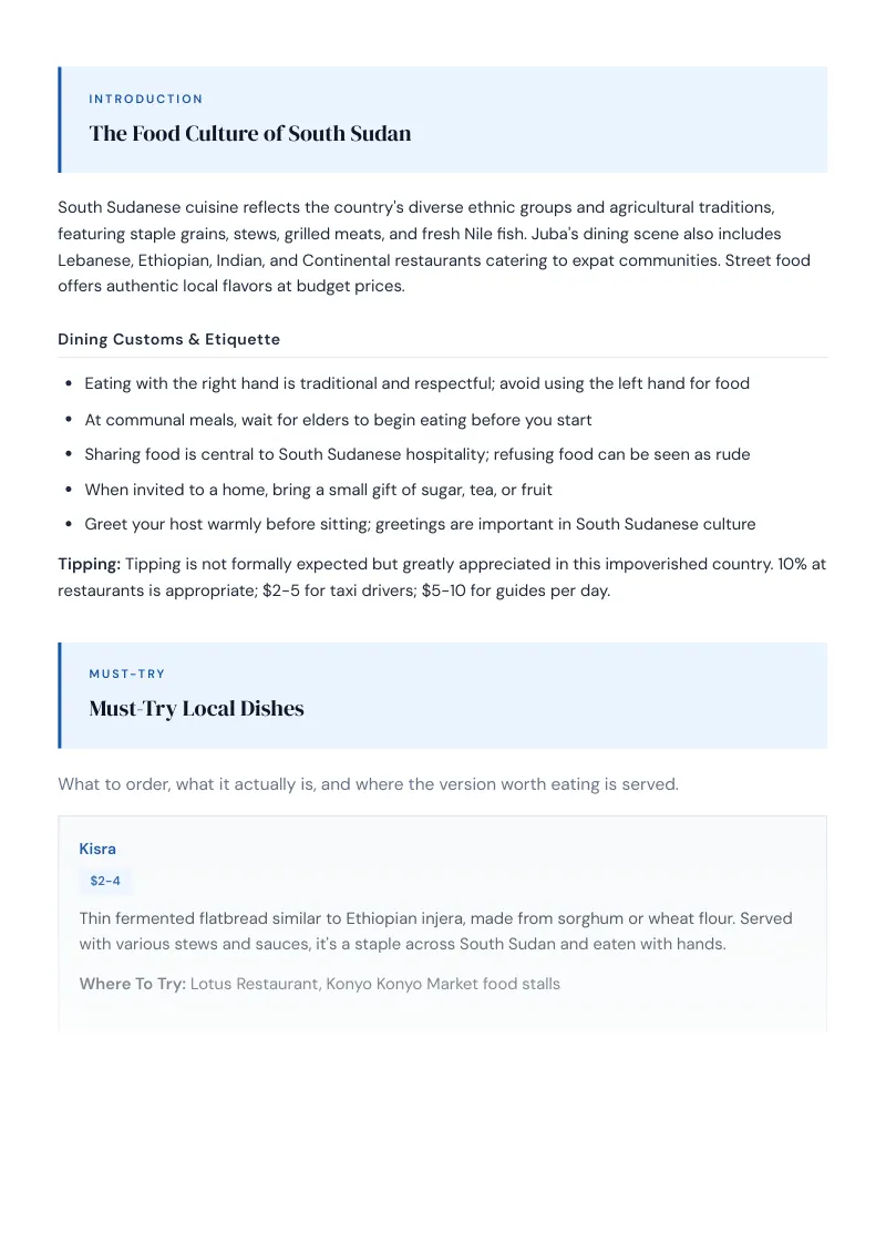 South Sudan Complete Travel Bundle: Food guide · Must-Try Local Dishes