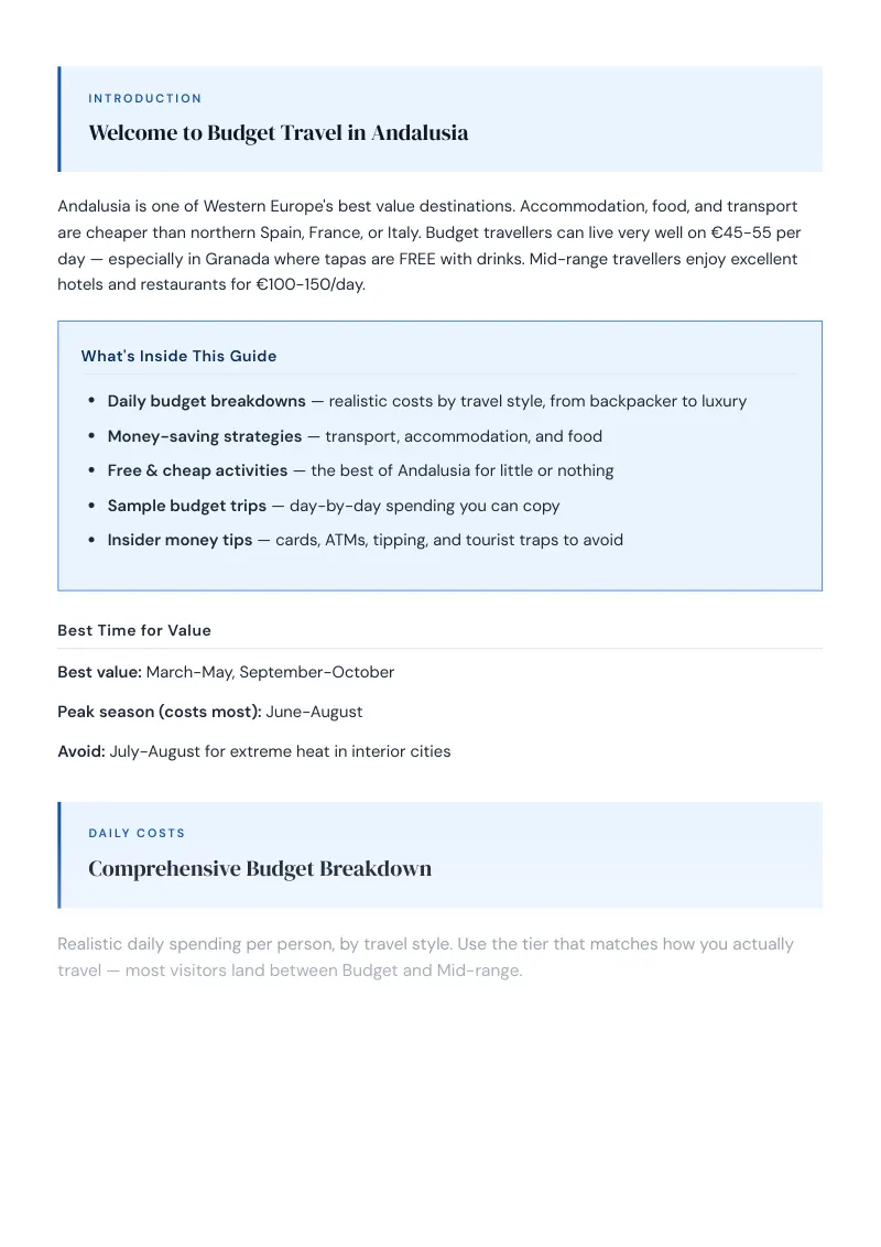Andalusia Budget & Money-Saving Guide: Comprehensive Budget Breakdown