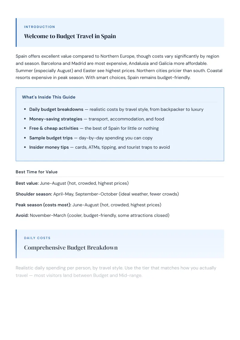 Spain Complete Travel Bundle: Budget guide · Comprehensive Budget Breakdown