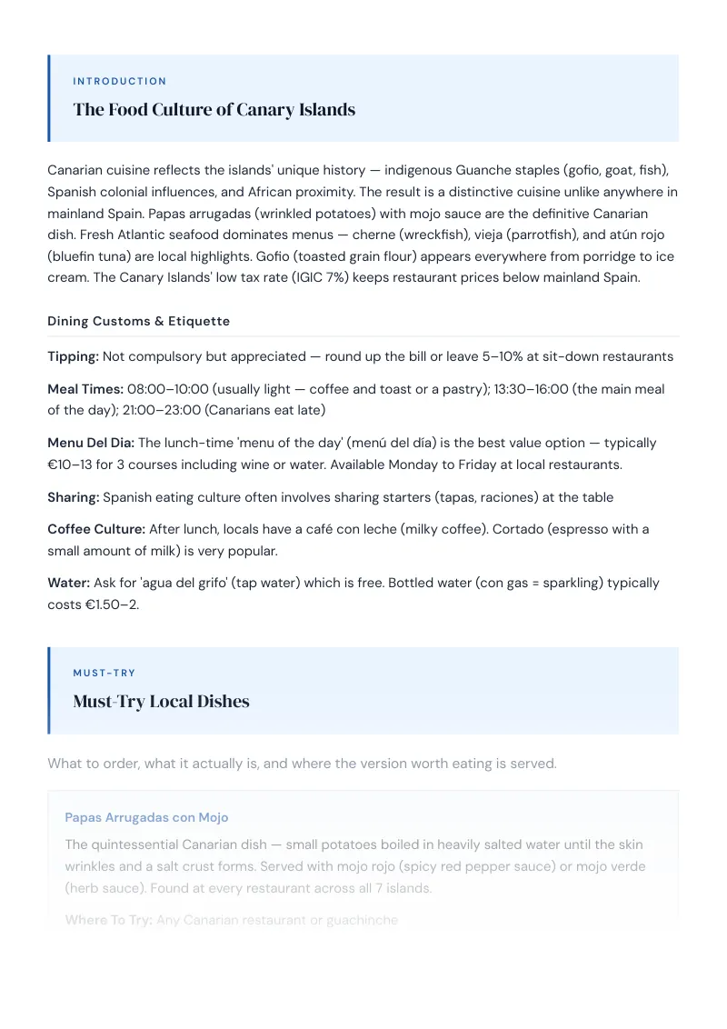 Canary Islands Complete Travel Bundle: Food guide · Must-Try Local Dishes