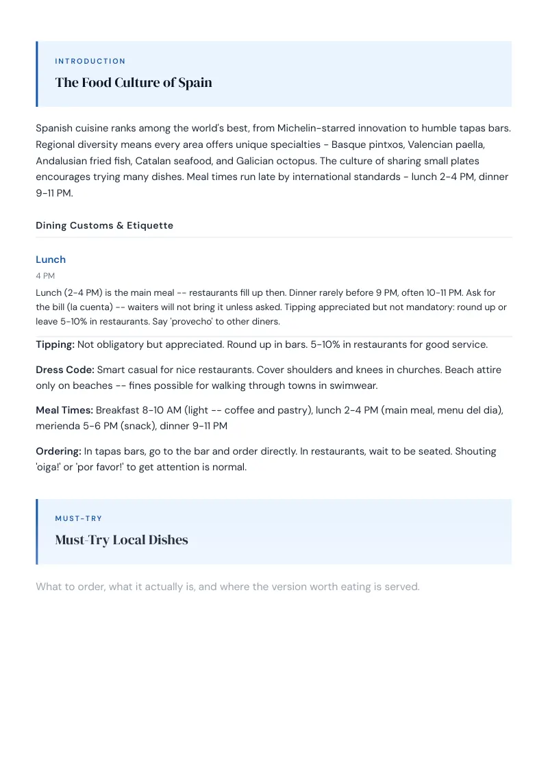 Spain Complete Travel Bundle: Food guide · Must-Try Local Dishes
